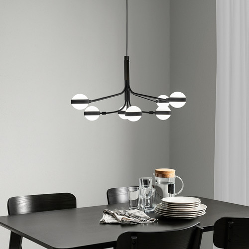 STORSLINGA LED chandelier, 8-armed, black/white, 70x29 cm