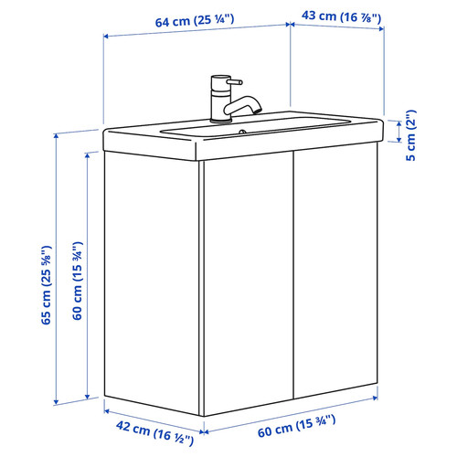 ENHET / TVÄLLEN Wash-stnd w doors/wash-basin/tap, white, 64x43x65 cm