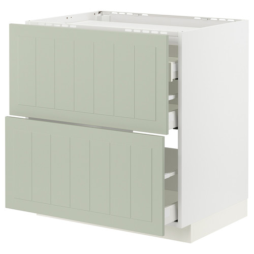 METOD / MAXIMERA Base cab f hob/2 fronts/3 drawers, white/Stensund light green, 80x60 cm
