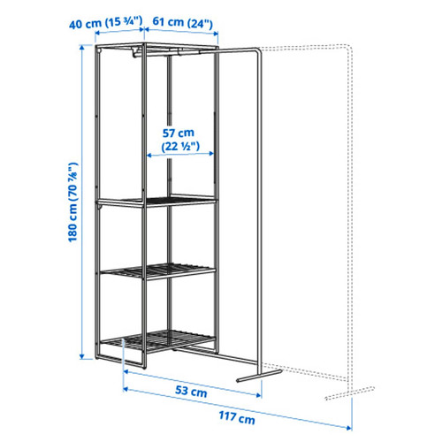 JOSTEIN Shelving unit with drying rack, in/outdoor/wire white, 61x53/117x180 cm