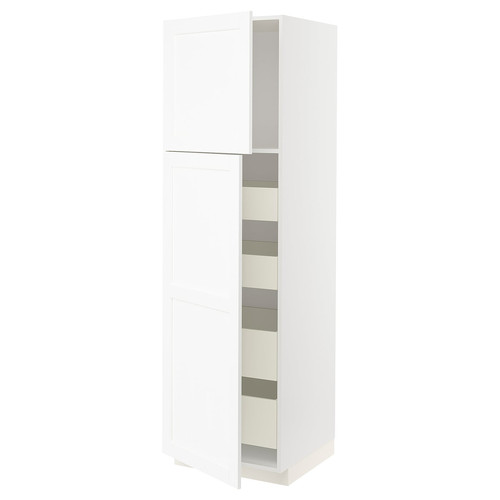 METOD / MAXIMERA Hi cab w 2 doors/4 drawers, white Enköping/white wood effect, 60x60x200 cm