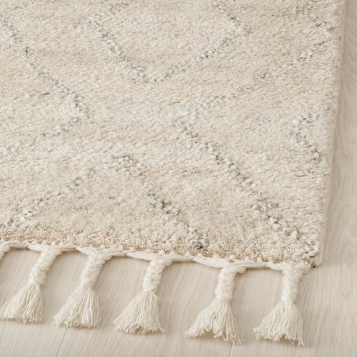 LENTÅTEL Rug, high pile, beige/handmade, 170x240 cm