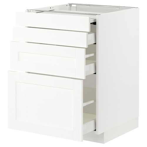 METOD / MAXIMERA Bc w pull-out work surface/3drw, white Enköping/white wood effect, 60x60 cm