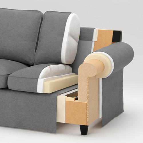 EKTORP 3-seat sofa with chaise longue, Hakebo dark grey