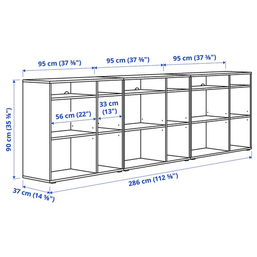 VIHALS Shelving combination, dark grey, 286x37x90 cm