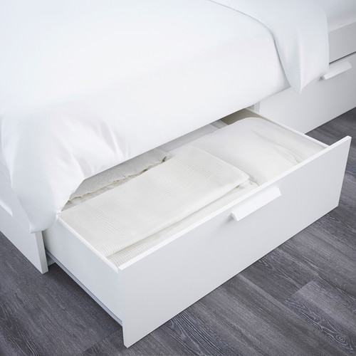 BRIMNES Bed frame w storage and headboard, white, Luröy, 160x200 cm