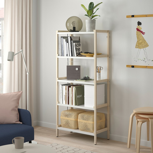 EKENABBEN Open shelving unit, aspen/white, 70x34x154 cm