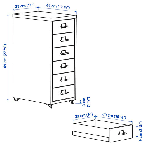 HELMER Drawer unit on castors, white, 28x69 cm