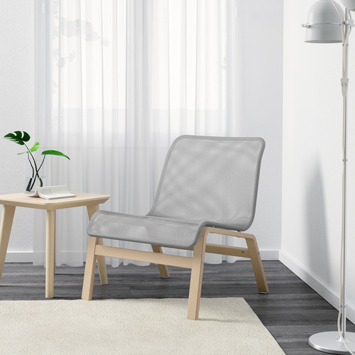 NOLMYRA Easy chair, birch veneer, grey