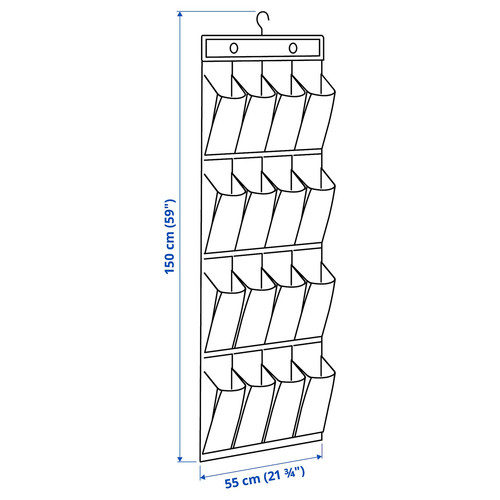 SKUBB Hanging shoe organiser w 16 pockets, dark grey