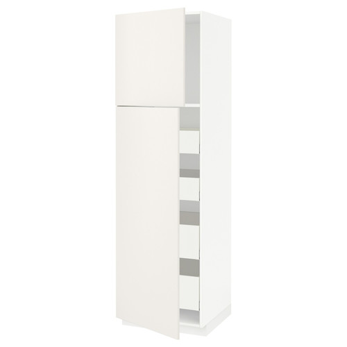 METOD / MAXIMERA Hi cab w 2 doors/4 drawers, white/Veddinge white, 60x60x200 cm