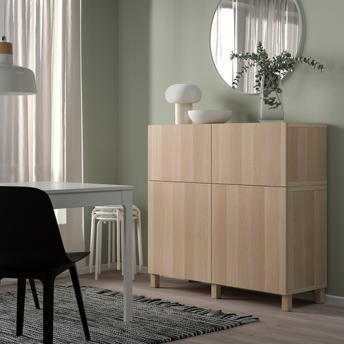 BESTÅ Storage combination w doors/drawers, white stained oak effect/Lappviken/Stubbarp, 120x42x112 cm