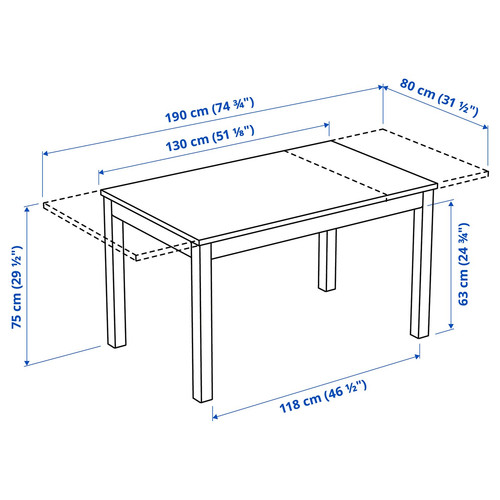 LANEBERG / EKEDALEN Table and 6 chairs, white white/Ramna light grey, 130/190x80 cm