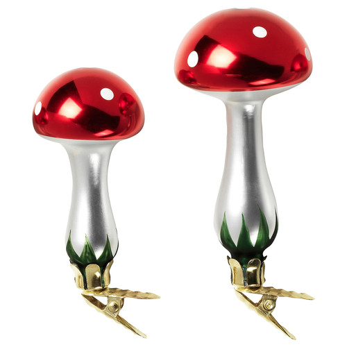 VINTERFINT Tree ornament set of 2, glass/mushroom red