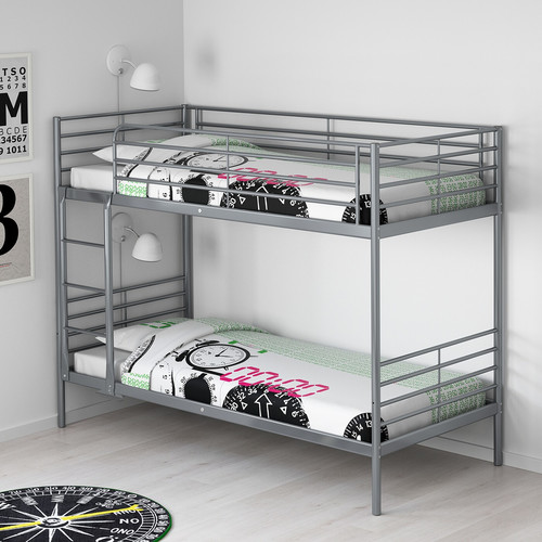 SVÄRTA Bunk bed frame, silver colour, 90x200 cm