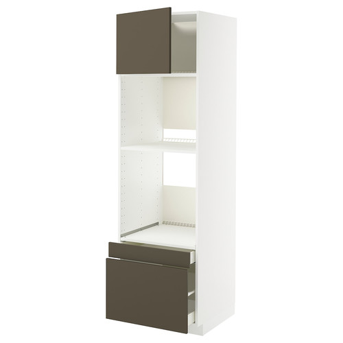 METOD / MAXIMERA Hi cab f ov/combi ov w dr/2 drwrs, white/Havstorp brown-beige, 60x60x200 cm