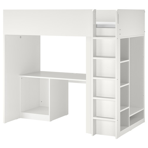 SMÅSTAD Loft bed frame w desk and storage, white, 90x200 cm