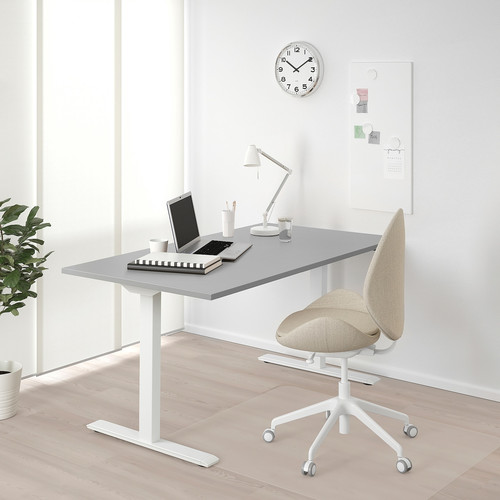 RODULF Desk, adjustable height, grey, white, 140x80 cm