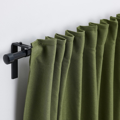 VILBORG Room darkening curtains, 1 pair, dark green, 145x300 cm