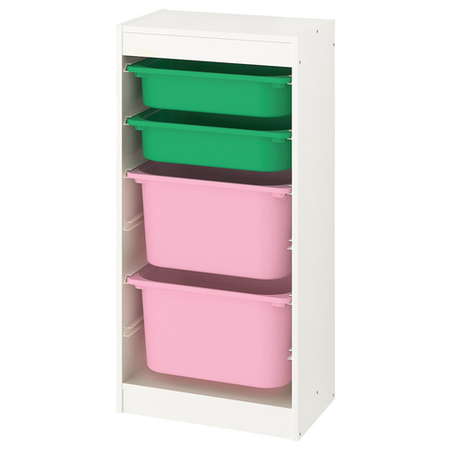 TROFAST Storage combination, white, green pink, 46x30x94 cm