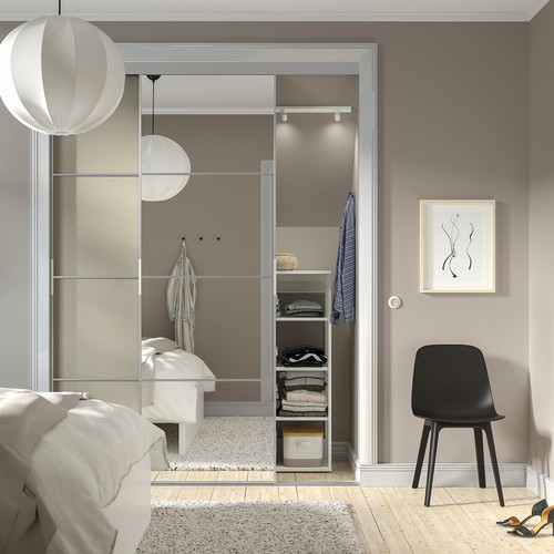 MEHAMN/AULI/SKYTTA Sliding door combination, aluminium double sided/grey-beige mirror glass, 177x240 cm