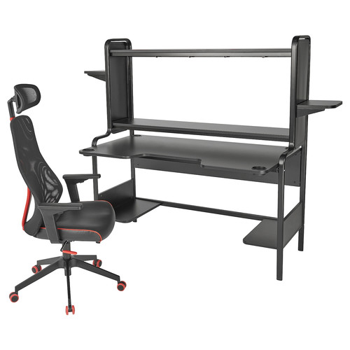 FREDDE / MATCHSPEL Gaming desk and chair, black