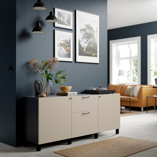 BESTÅ Storage combination with drawers, black-brown/Lappviken/Stubbarp light grey-beige, 180x42x74 cm