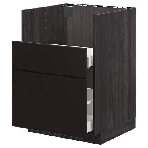 METOD Base cabinet for BREDSJÖN sink/2 fronts/2 drws, black/Kungsbacka anthracite, 60x60 cm