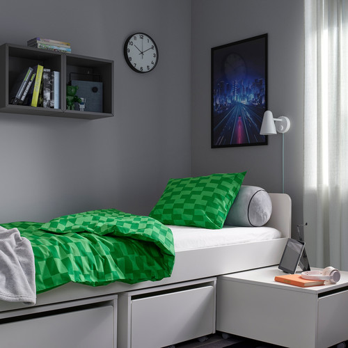 BLÅSKATA Duvet cover and pillowcase, green/patterned, 150x200/50x60 cm