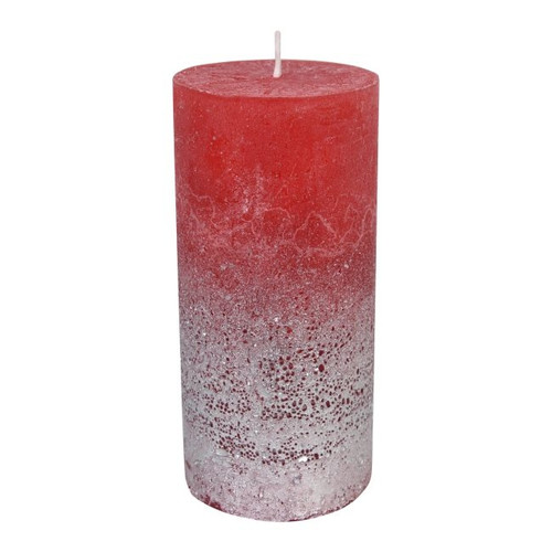 Rustic Candle 15cm, red/silver