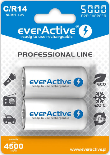 EverActive Ni-MH Batteries 1.2V C/R14 5000mAh Professional Line, 2 pack