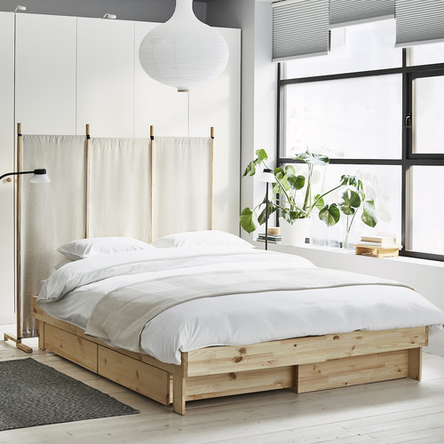 GLAMBERGET Bed frame with storage and mattress, pine/Vesteröy medium firm, 160x200 cm