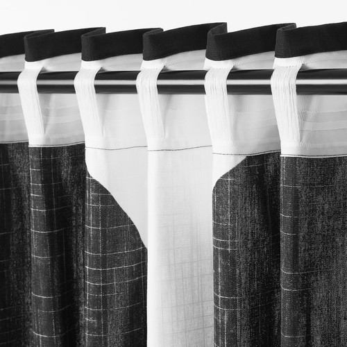 SKÄRMTRY Curtains, 1 pair, black/white, 145x300 cm