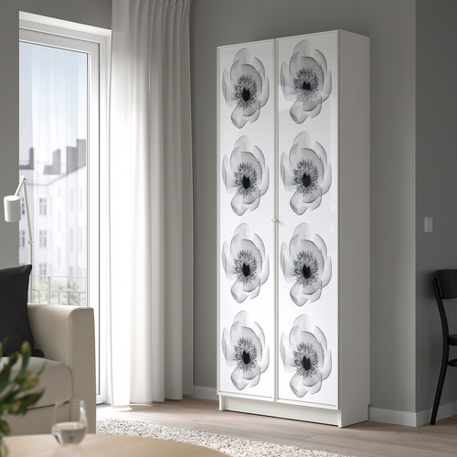 BILLY / HÖGBO Bookcase with glass doors, white, 80x30x202 cm