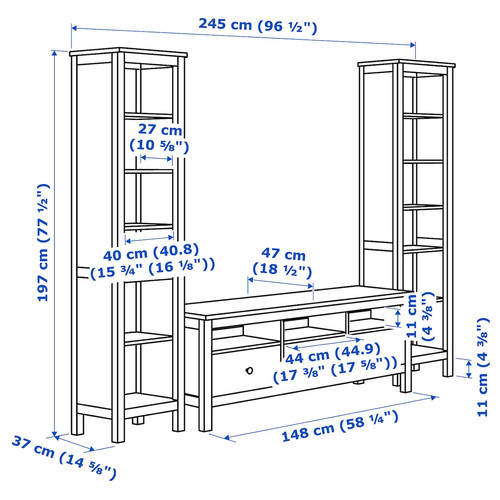 HEMNES TV storage combination, white stain, 245x197 cm