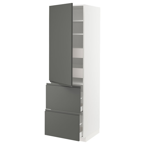 METOD / MAXIMERA Hi cab w shlvs/4 drawers/dr/2 frnts, white/Voxtorp dark grey, 60x60x200 cm