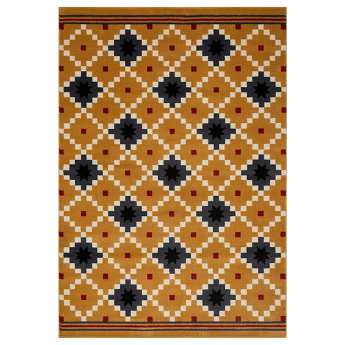 SKOTERLED Rug, low pile, dark yellow/dark grey, 133x195 cm