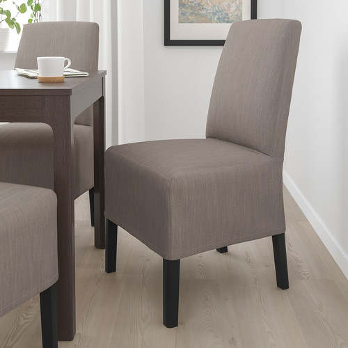 BERGMUND Chair w medium long cover, black, Nolhaga grey/beige