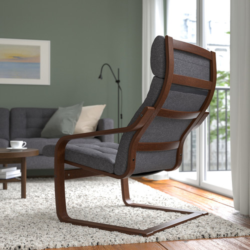 POÄNG Armchair, brown/Gunnared dark grey