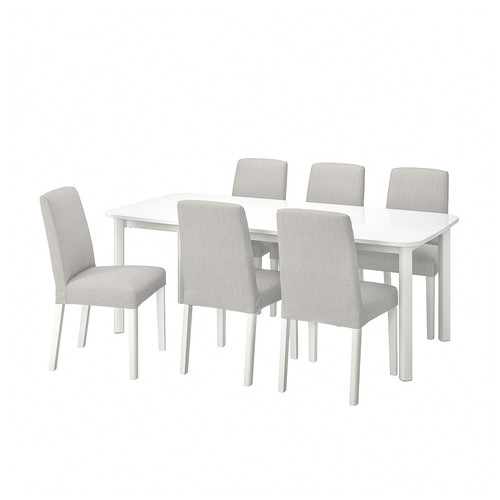 STRANDTORP / BERGMUND Table and 6 chairs, white/Orrsta light grey, 150/205/260 cm