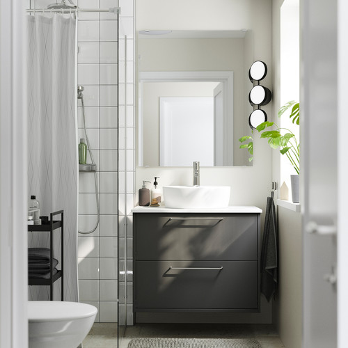 HAVBÄCK / TÖRNVIKEN Wash-stnd w drawers/wash-basin/tap, dark grey/white marble effect, 82x49x79 cm