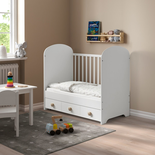 GONATT Cot with drawer, white, 60x120 cm