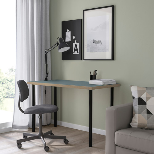 LAGKAPTEN / ADILS Desk, grey-turquoise/black, 120x60 cm