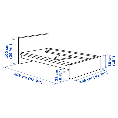 MALM Bed frame, high, black-brown, Leirsund, 90x200 cm