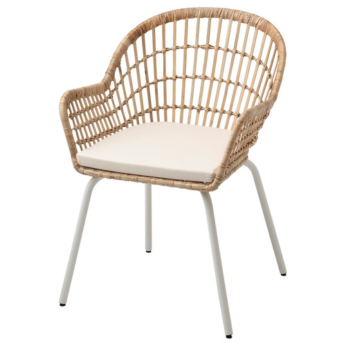 NILSOVE / NORNA Chair with chair pad, rattan white/Laila natural