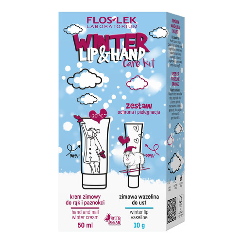 FLOSLEK Gift Set Winter Lip&Hand Care Vegan Hand & Nail Cream 50ml + Lip Vaseline 10g