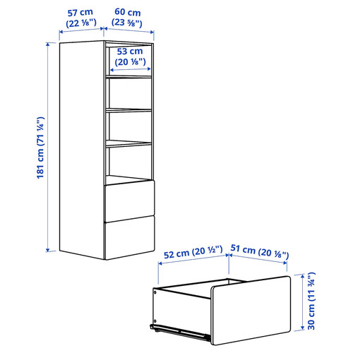 SMÅSTAD / PLATSA Bookcase, white light green/with 2 drawers, 60x57x181 cm