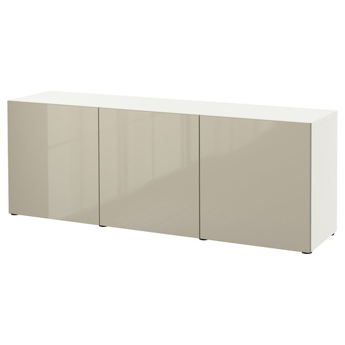 BESTÅ Storage combination with doors, white/Selsviken high-gloss/beige, 180x42x65 cm