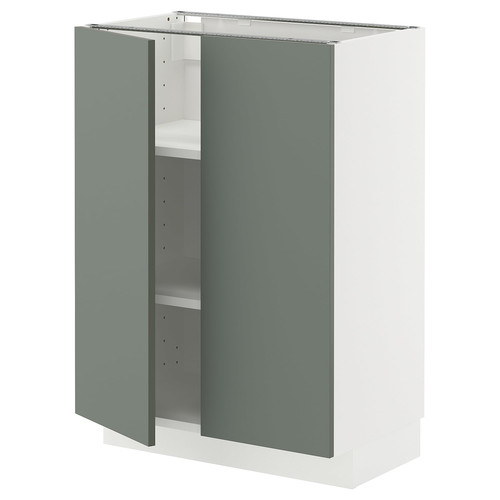 METOD Base cabinet with shelves/2 doors, white/Nickebo matt grey-green, 60x37 cm