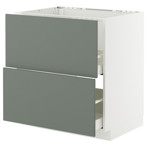 METOD / MAXIMERA Base cab f sink+2 fronts/2 drawers, white/Nickebo matt grey-green, 80x60 cm